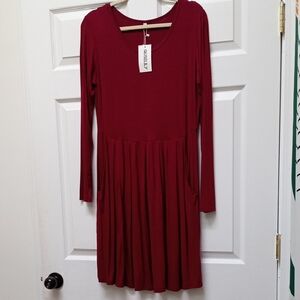 Elegant Long Sleeve Burgundy Dress